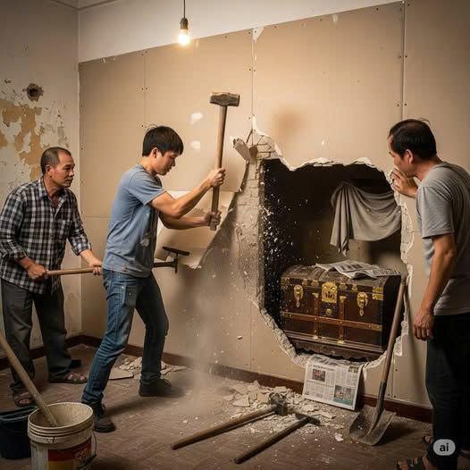 Khi lớp vữa rơi xuống, cả Thắng và bà Hường sững sờ: phía sau bức tường là một khoang rỗng, chứa..